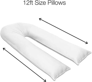 100% Pure Cotton Case 12ft Long Luxurious U-Shaped Pregnant Body Pillows Filled With Hollowfiber – Comfortable Sleeping Maternity Pillows For Back And Belly Support