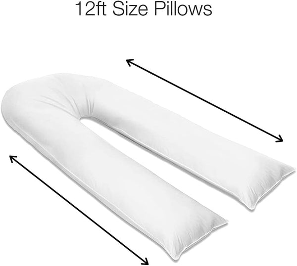 100% Pure Cotton Case 12ft Long Luxurious U-Shaped Pregnant Body Pillows Filled With Hollowfiber – Comfortable Sleeping Maternity Pillows For Back And Belly Support