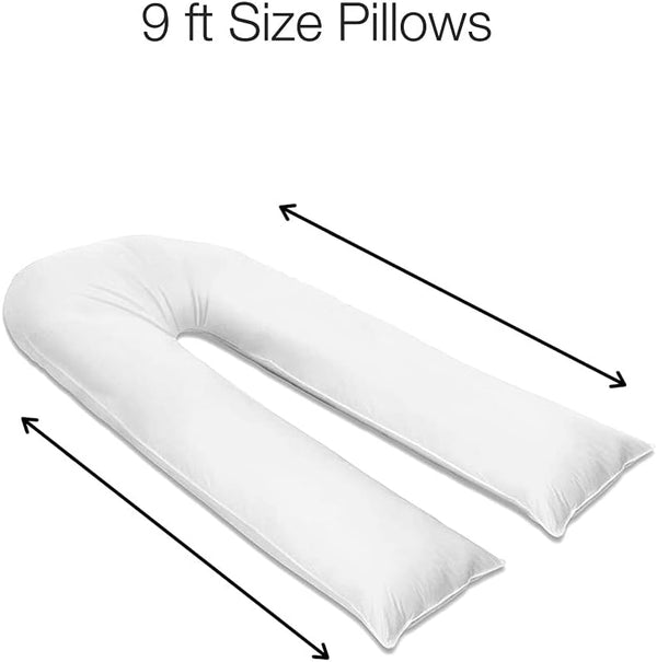 100% Pure Cotton Case 9ft Long Luxurious U-Shaped Pregnant Body Pillows Filled With Hollowfiber – Comfortable Sleeping Maternity Pillows For Back And Belly Support