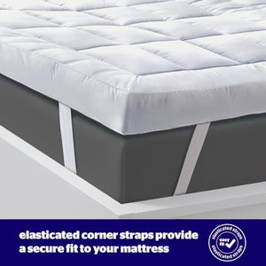 Orthopaedic Mattress Topper 10cm Extra Deep Hotel Quality Microfiber Filled Box Stitch 4 Elasticated Straps Hypoallergenic Soft & Firm Bed Topper