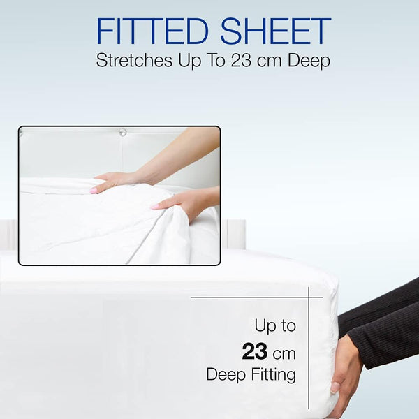 180 Thread Count 100% Pure Anti-Allergic Percale Fitted Sheet Stretches Up To 23cm Deep - Breathable Luxurious Bedding Hotel Quality Sheets