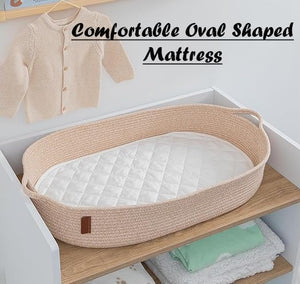 Moses Pram Basket Mattress Extra Thick Super Soft & Nursery Classic Foam Mattress Easy to Fit For Baby Pram Crib Bassinet Baskets Oval Shape Mattress