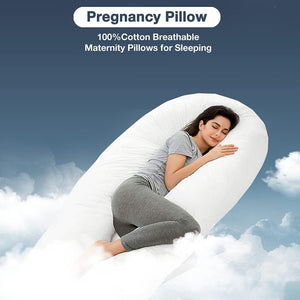 100% Pure Cotton Case 9ft Long Luxurious U-Shaped Pregnant Body Pillows Filled With Hollowfiber – Comfortable Sleeping Maternity Pillows For Back And Belly Support