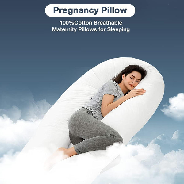 100% Pure Cotton Case 9ft Long Luxurious U-Shaped Pregnant Body Pillows Filled With Hollowfiber – Comfortable Sleeping Maternity Pillows For Back And Belly Support