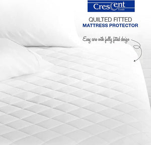 100% Pure Poly-Cotton Quilted Fitted Mattress Protector, Noise-Free Bedding Stretches Up to 30 cm/11 Inches Deep - Mattress Topper