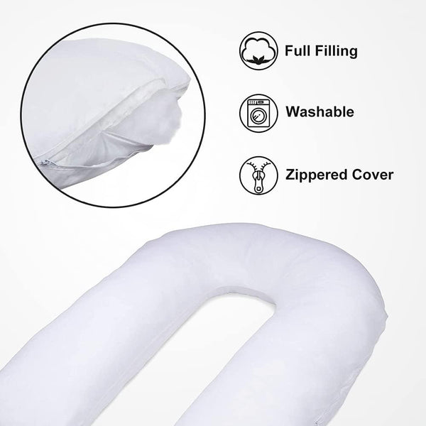 100% Pure Cotton Case 9ft Long Luxurious U-Shaped Pregnant Body Pillows Filled With Hollowfiber – Comfortable Sleeping Maternity Pillows For Back And Belly Support