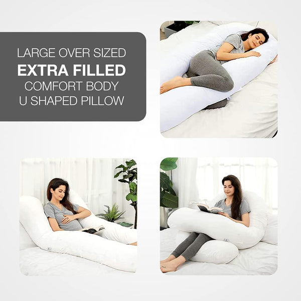 100% Pure Cotton Case 9ft Long Luxurious U-Shaped Pregnant Body Pillows Filled With Hollowfiber – Comfortable Sleeping Maternity Pillows For Back And Belly Support