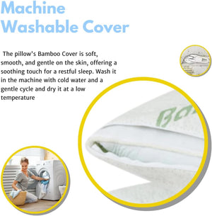 2 Pack Bamboo Bed Pillows – Hollowfiber Filling, Neck Support for Side, Back & Stomach Sleepers – Pain Relief Body Pillows with Removable Washable Covers