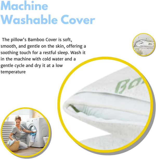 2 Pack Bamboo Bed Pillows – Hollowfiber Filling, Neck Support for Side, Back & Stomach Sleepers – Pain Relief Body Pillows with Removable Washable Covers