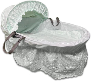 Broderie Anglaise Designer Spare Replacement Moses Basket Dressing Cover Bedding Set & Adjustable Hood, Padded Liner, Body Surround Basket Cover Only