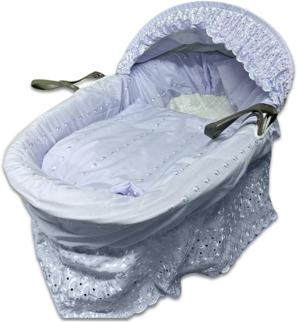 Broderie Anglaise Designer Spare Replacement Moses Basket Dressing Cover Bedding Set & Adjustable Hood, Padded Liner, Body Surround Basket Cover Only