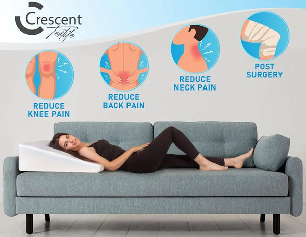 Crescent Textile Bed Wedge Pillows Elevated Cushion for Bed Triangle Wedge Pillow for Back and Legs Support, Back Pain, Leg Pain, Pregnancy, Neck and Shoulder Joint Pain Cushions (20" X 18" X 11")