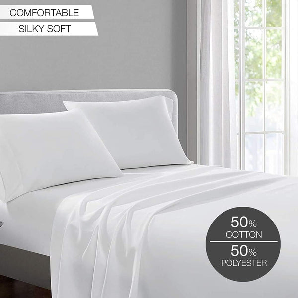 Hotel Quality 180 Thread Count Cotton Percale Flat Sheet – Soft, Easy Care & Easy Iron Plain Dyed Bedding