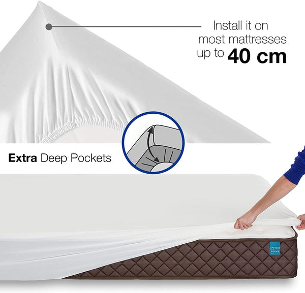 500 Thread Count 100% Pure 5 Star Hotel Quality Bedding Egyptian Cotton Luxurious Fitted Bedsheet With Extra Depth Of 40cm/16 inches