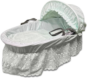 Broderie Anglaise Designer Spare Replacement Moses Basket Dressing Cover Bedding Set & Adjustable Hood, Padded Liner, Body Surround Basket Cover Only