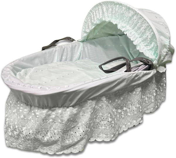 Broderie Anglaise Designer Spare Replacement Moses Basket Dressing Cover Bedding Set & Adjustable Hood, Padded Liner, Body Surround Basket Cover Only