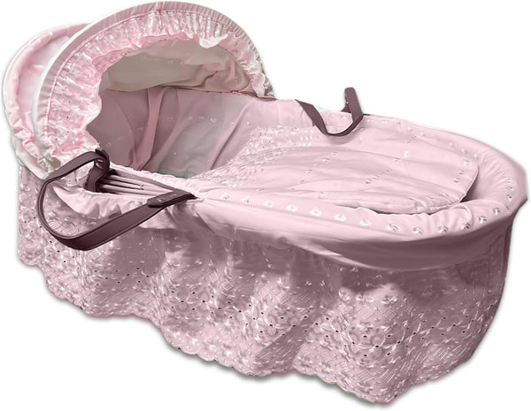 Broderie Anglaise Designer Spare Replacement Moses Basket Dressing Cover Bedding Set & Adjustable Hood, Padded Liner, Body Surround Basket Cover Only