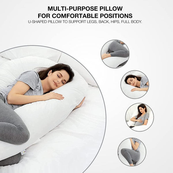 100% Pure Cotton Case 9ft Long Luxurious U-Shaped Pregnant Body Pillows Filled With Hollowfiber – Comfortable Sleeping Maternity Pillows For Back And Belly Support