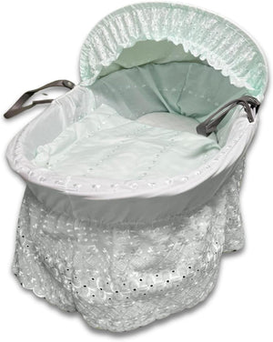 Broderie Anglaise Designer Spare Replacement Moses Basket Dressing Cover Bedding Set & Adjustable Hood, Padded Liner, Body Surround Basket Cover Only