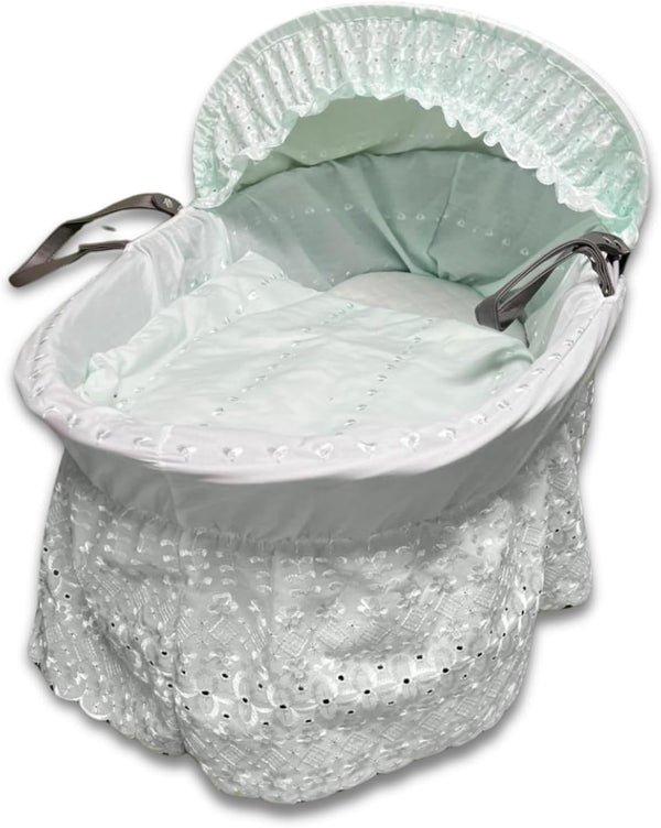 Broderie Anglaise Designer Spare Replacement Moses Basket Dressing Cover Bedding Set & Adjustable Hood, Padded Liner, Body Surround Basket Cover Only