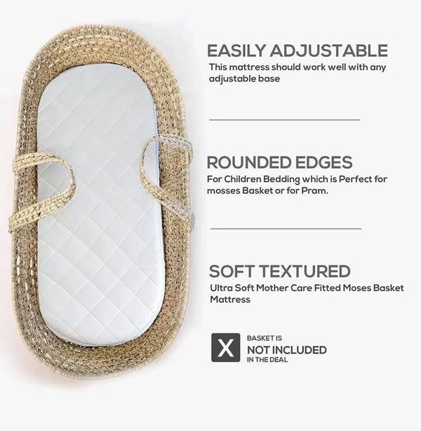 Moses Pram Basket Mattress Extra Thick Super Soft & Nursery Classic Foam Mattress Easy to Fit For Baby Pram Crib Bassinet Baskets Oval Shape Mattress