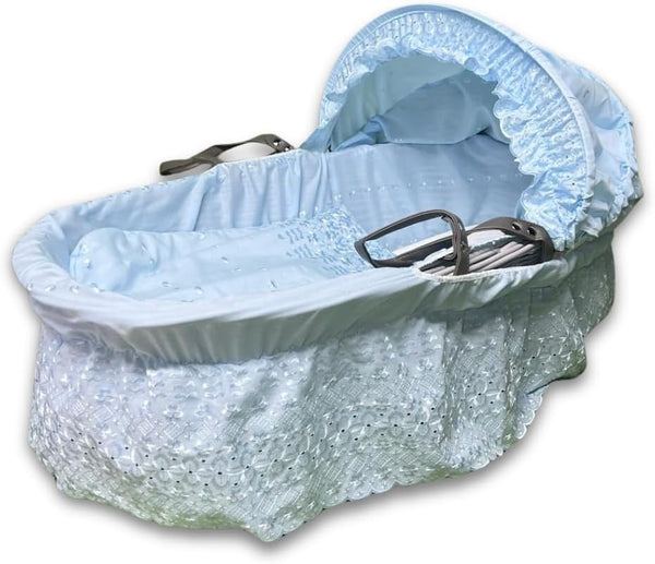 Broderie Anglaise Designer Spare Replacement Moses Basket Dressing Cover Bedding Set & Adjustable Hood, Padded Liner, Body Surround Basket Cover Only
