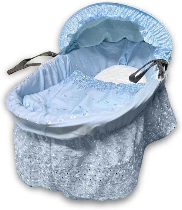 Broderie Anglaise Designer Spare Replacement Moses Basket Dressing Cover Bedding Set & Adjustable Hood, Padded Liner, Body Surround Basket Cover Only