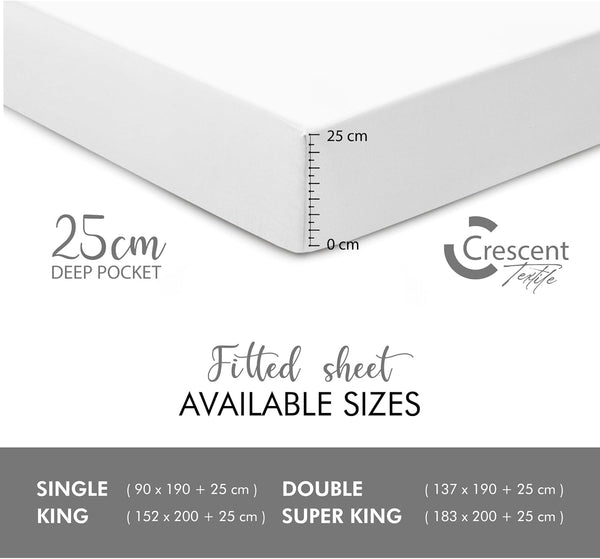 Luxury Egyptian Cotton Fitted Sheet – 200 Thread Count, 25cm Deep Pocket, Soft & Comfortable Bed Sheet