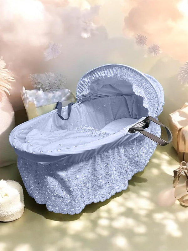 Broderie Anglaise Designer Spare Replacement Moses Basket Dressing Cover Bedding Set & Adjustable Hood, Padded Liner, Body Surround Basket Cover Only