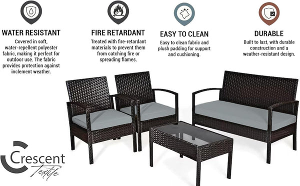 Crescent Textile Waterproof Outdoor Cushions for Patio Rattan Furniture 3 Pieces Set Seat Pads Cushion For Garden Rattan Sofa Furniture Comfy Cushions | Lightweight and Durable