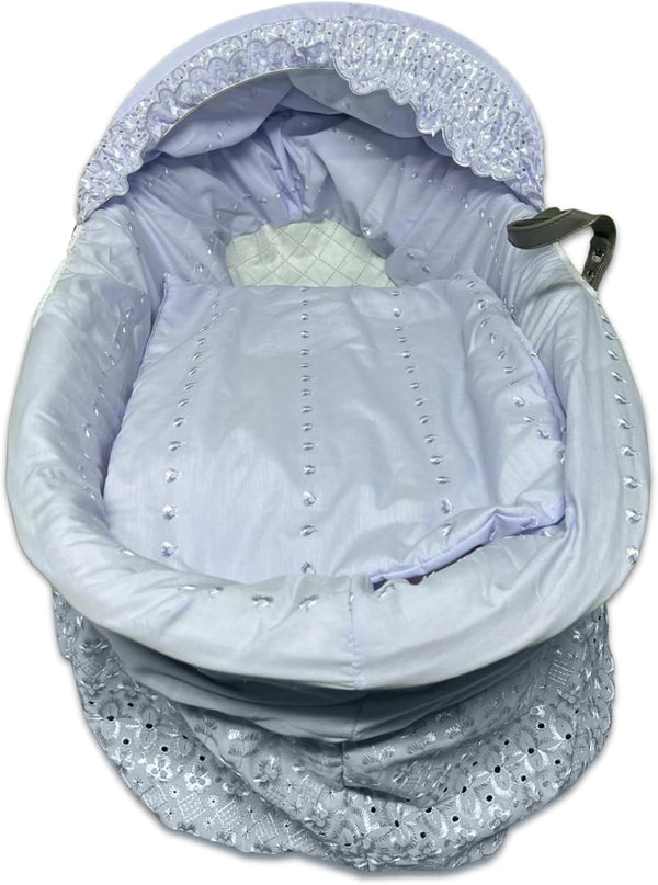 Broderie Anglaise Designer Spare Replacement Moses Basket Dressing Cover Bedding Set & Adjustable Hood, Padded Liner, Body Surround Basket Cover Only