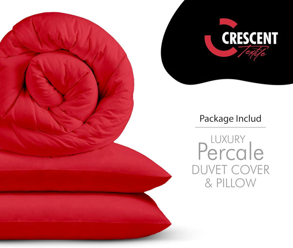 Percale Quilt Cover Set with Pillowcase - Plain Cotton Duvet Bedding for All Season