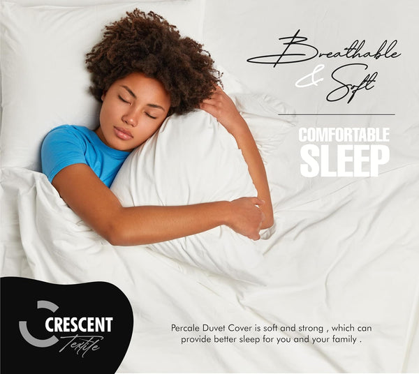 Percale Quilt Cover Set with Pillowcase - Plain Cotton Duvet Bedding for All Season
