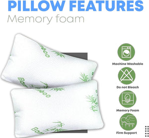 2 Pack Bamboo Bed Pillows – Hollowfiber Filling, Neck Support for Side, Back & Stomach Sleepers – Pain Relief Body Pillows with Removable Washable Covers