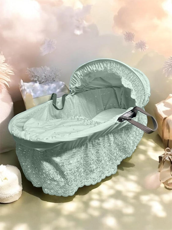 Broderie Anglaise Designer Spare Replacement Moses Basket Dressing Cover Bedding Set & Adjustable Hood, Padded Liner, Body Surround Basket Cover Only