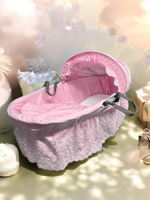 Broderie Anglaise Designer Spare Replacement Moses Basket Dressing Cover Bedding Set & Adjustable Hood, Padded Liner, Body Surround Basket Cover Only