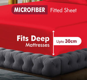 Microfibre Fitted Sheet 30cm Deep Pocket Bed Sheet Soft Brushed Microfibre Fabric Shrinkage and Fade Resistant Easy Care Bottom Bed Fitted Sheet