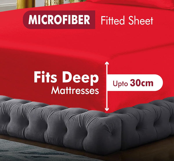 Microfibre Fitted Sheet 30cm Deep Pocket Bed Sheet Soft Brushed Microfibre Fabric Shrinkage and Fade Resistant Easy Care Bottom Bed Fitted Sheet