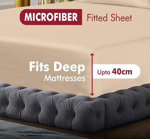 Fitted Sheet 40cm Deep Pocket Bed Sheet Soft Brushed Microfibre Fabric Shrinkage and Fade Resistant Easy Care Bottom Fitted Sheet Bedding