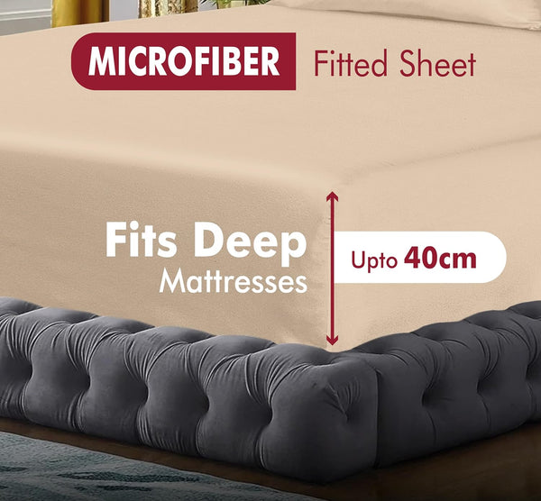 Fitted Sheet 40cm Deep Pocket Bed Sheet Soft Brushed Microfibre Fabric Shrinkage and Fade Resistant Easy Care Bottom Fitted Sheet Bedding