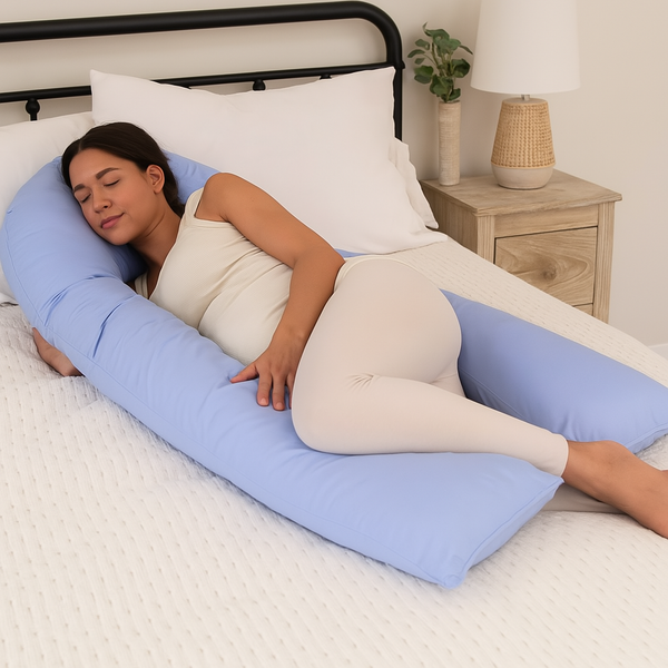 100% Pure Cotton Case 12ft Long Luxurious U-Shaped Pregnant Body Pillows Filled With Hollowfiber – Comfortable Sleeping Maternity Pillows For Back And Belly Support