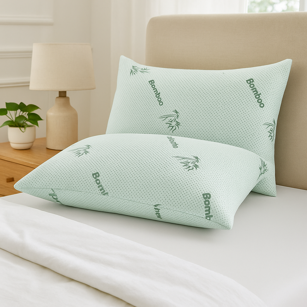 2 Pack Bamboo Bed Pillows – Hollowfiber Filling, Neck Support for Side, Back & Stomach Sleepers – Pain Relief Body Pillows with Removable Washable Covers