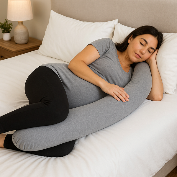 Crescent Textile Full Body Sleep Pillow Maternity Pillow Large Best Orthopaedic Pillow for Pregnancy, Neck & Back Pain, Recovery Support Hollowfiber Filling with Removable & Washable Cover (Gray)