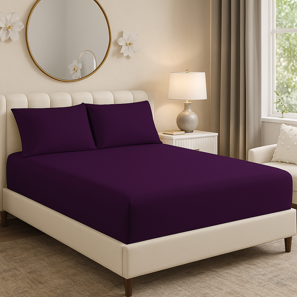 180 Thread Count 100% Pure Anti-Allergic Percale Fitted Sheet Stretches Up To 23cm Deep - Breathable Luxurious Bedding Hotel Quality Sheets