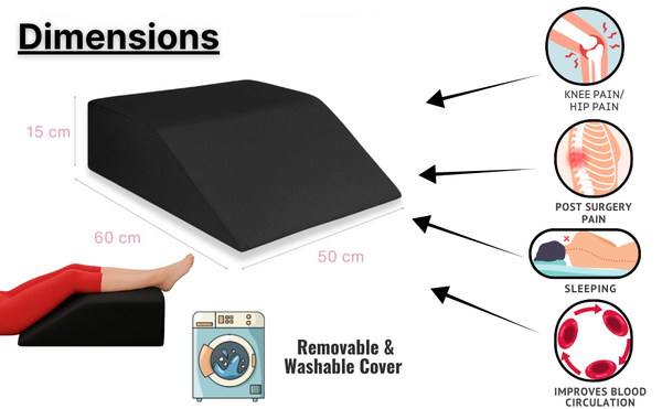 Leg Elevation Wedge Pillow with High Grade Foam Orthopedic Support for Sleeping, Swelling, Sciatica, Back & Knee Pain Relief, Rest Pillow Washable Cover 60x50x15cm