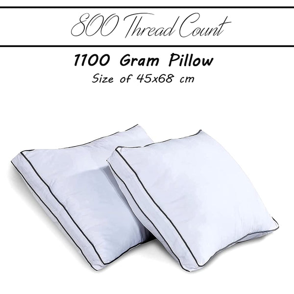 Crescent Textile 800 Thread Count 100% Pure Cotton Premium Quality Cover 1100 Gram Double Piping Edges Guest Pillow Pair Pack Filled with Virgin Hollowfiber