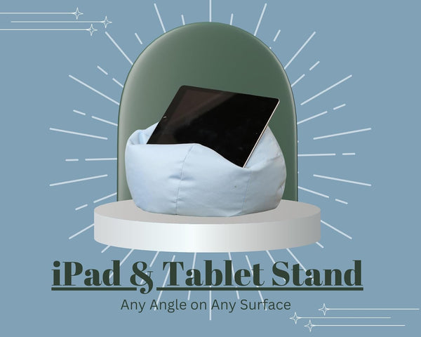 Crescent Textile iPad, eReader & Book Mini Bean Bag Cushion Holder for All Devices & Any Angle on Any Surface Soft Pillow Lap Stand, Handy Side Pocket Portable Bean Bag