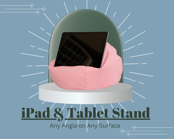 Crescent Textile iPad, eReader & Book Mini Bean Bag Cushion Holder for All Devices & Any Angle on Any Surface Soft Pillow Lap Stand, Handy Side Pocket Portable Bean Bag