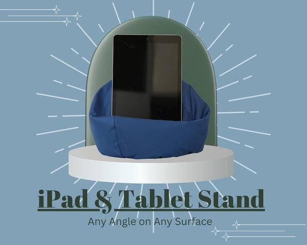 Crescent Textile iPad, eReader & Book Mini Bean Bag Cushion Holder for All Devices & Any Angle on Any Surface Soft Pillow Lap Stand, Handy Side Pocket Portable Bean Bag