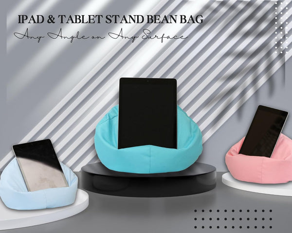 Crescent Textile iPad, eReader & Book Mini Bean Bag Cushion Holder for All Devices & Any Angle on Any Surface Soft Pillow Lap Stand, Handy Side Pocket Portable Bean Bag